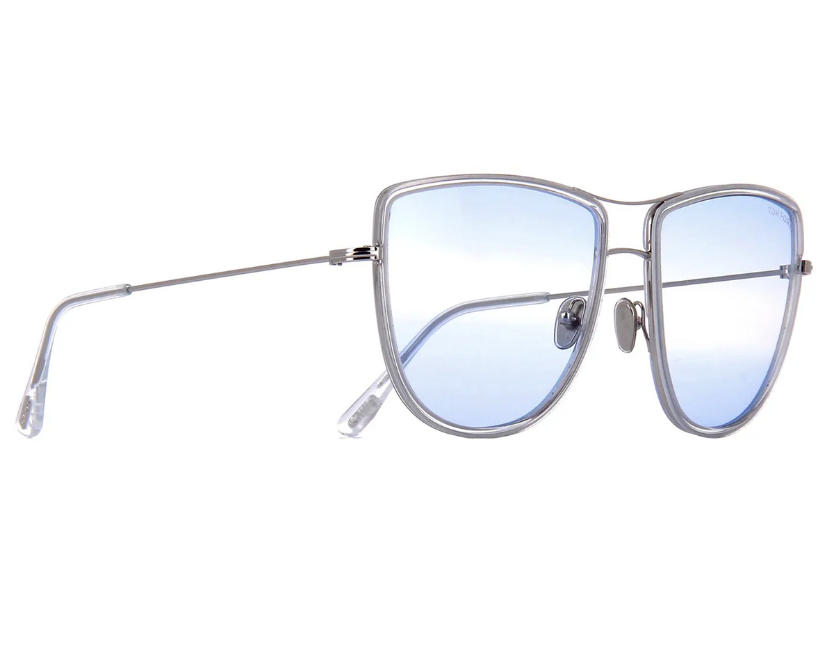 TOM FORD FT0759 16W Sunglasses Shiny Palladium Frame Gradient Blue Lenses 59 mm