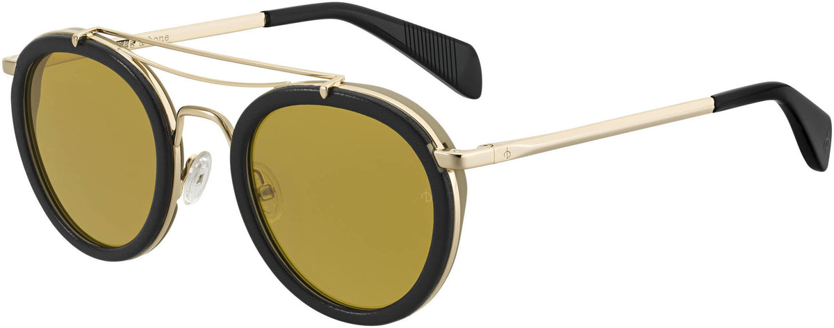 RAG AND BONE RNB 9001/S RHL70 Sunglasses Gold Black Frame Brown Lenses 49 mm
